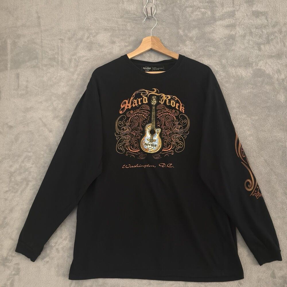 Hard Rock Cafe Washington DC Logo Long Sleeve T Shirt Mens XL Y2K